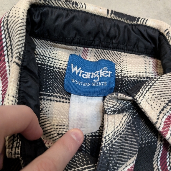 Y2k Wrangler Shacket Pearl Snap Insulated Men's L?XL? Plaid Flaws - Picture 5 of 7